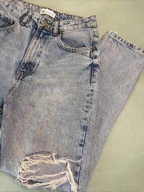 Zara Womens 4 Acid Wash Jeans Distressed Ripped Knee Raw Waist Y2K Grunge
